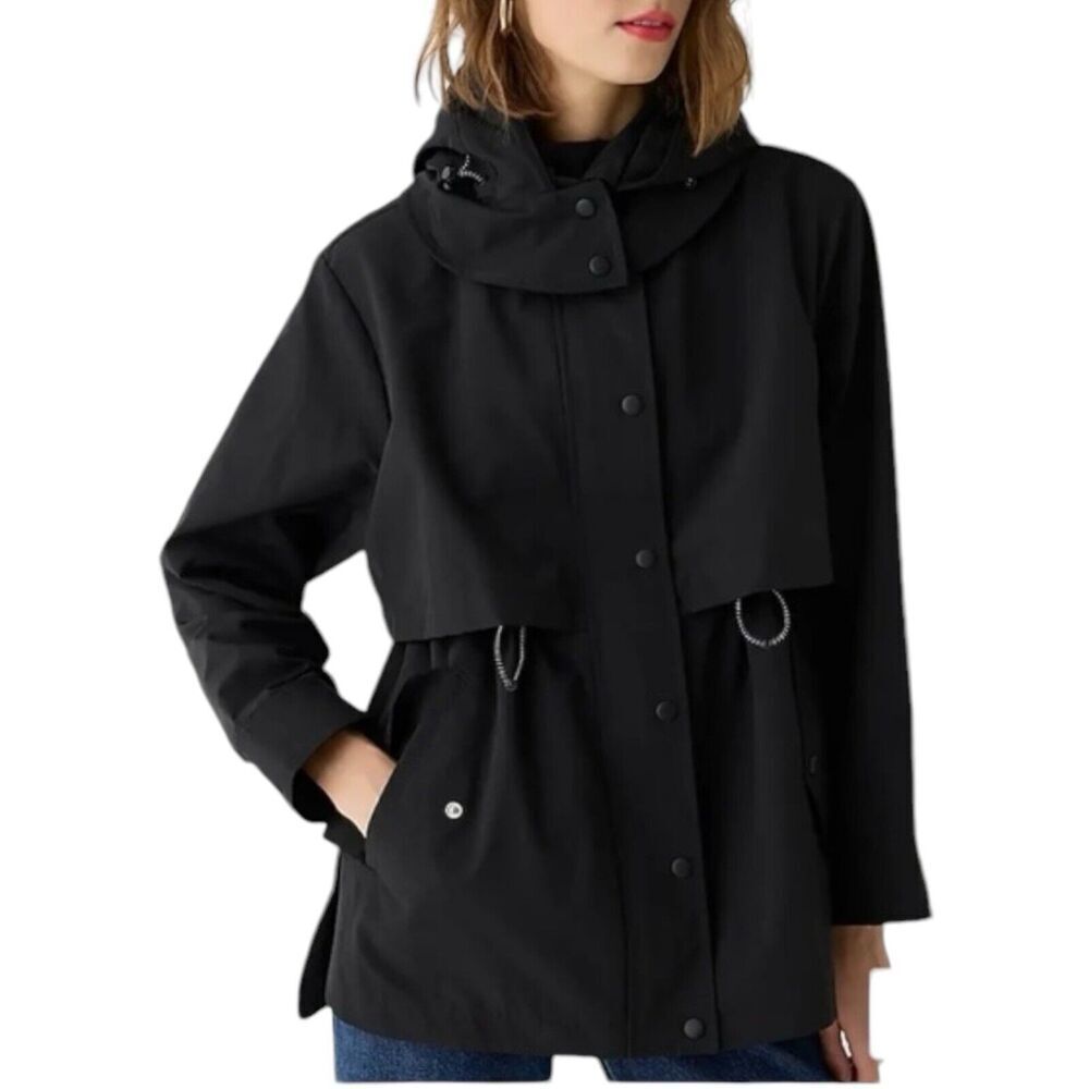 J Crew Tall Jacket WMNS XXLT Black Lightweight Water Repellent Rain‎ Windbreaker